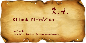 Klimek Alfréda névjegykártya